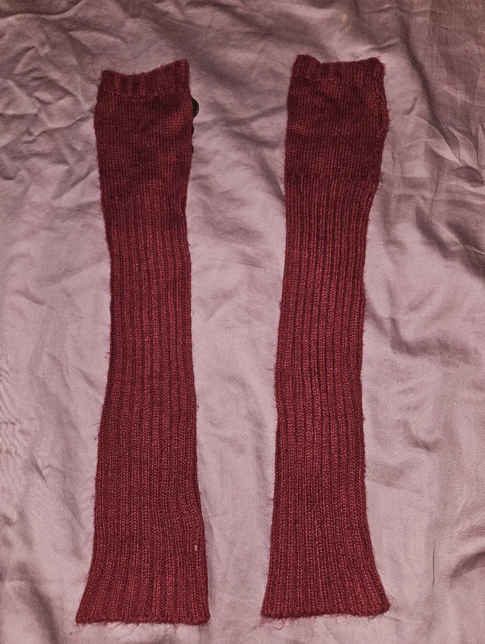 Claire's Burgundy Knit Arm Warmers Fingerless Gloves with Thumb Holes – One Size